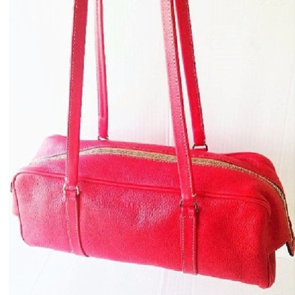 Vintage Prada Red Textured Leather Boxy Satchel